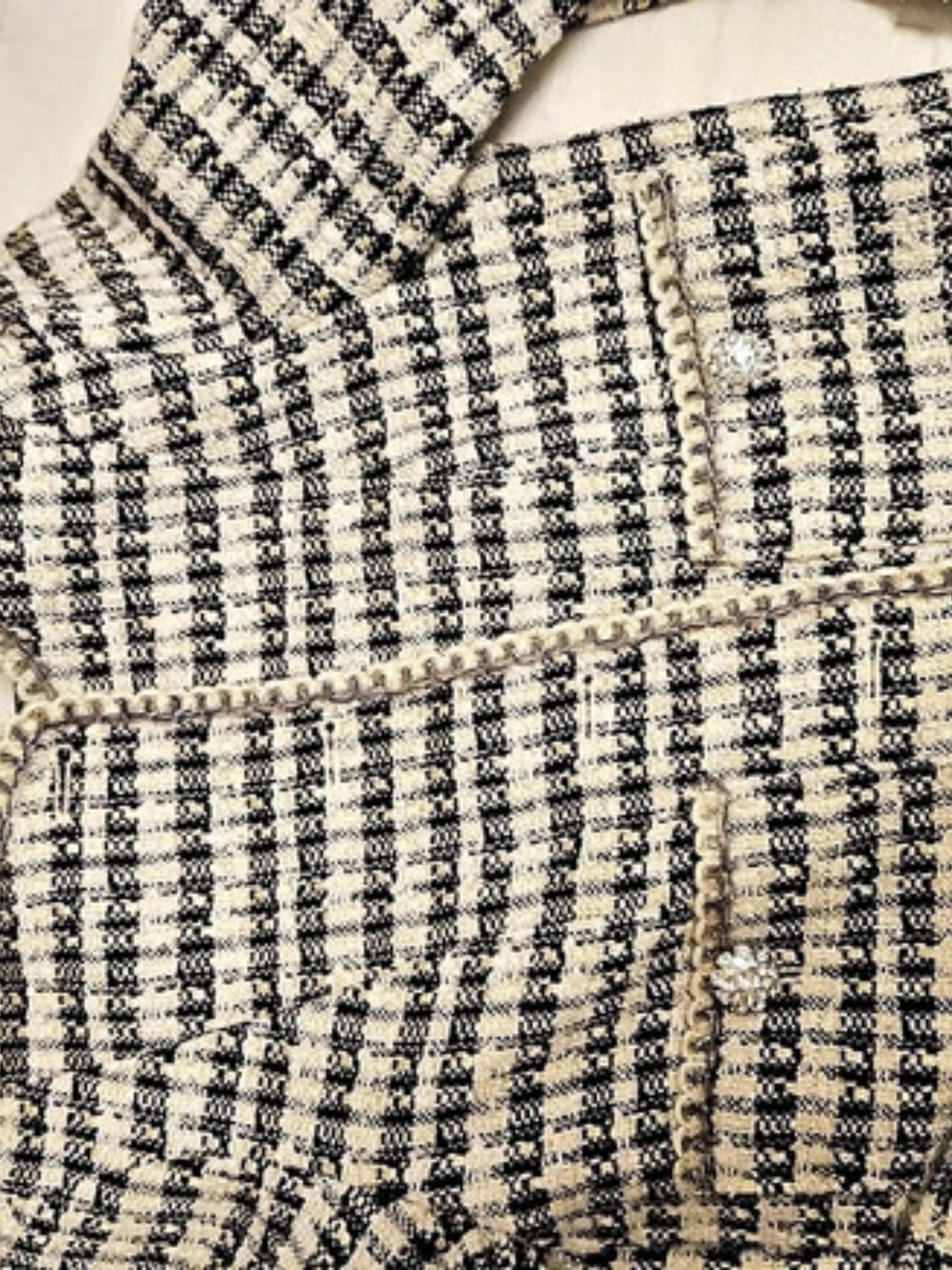 Checkered Tweed-Style Blazer in Black & Cream